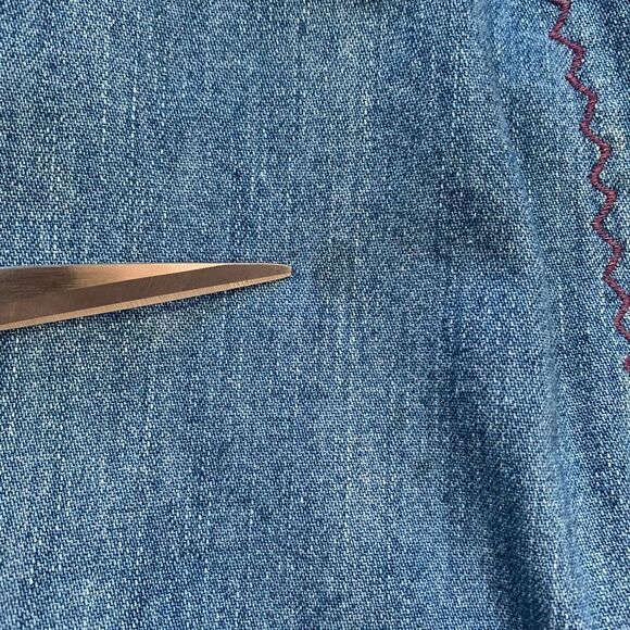 Vintage 90s Denim Jacket Pink Trim Medium Wash Floral Printed Shacket Large - Picture 14 of 15